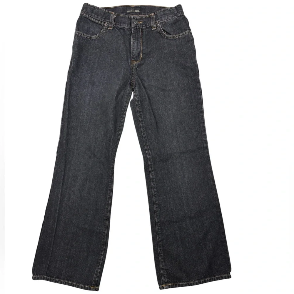 Old Navy Boys Husky Black Denim Adjustable Waist Tabs Bootcut Jeans